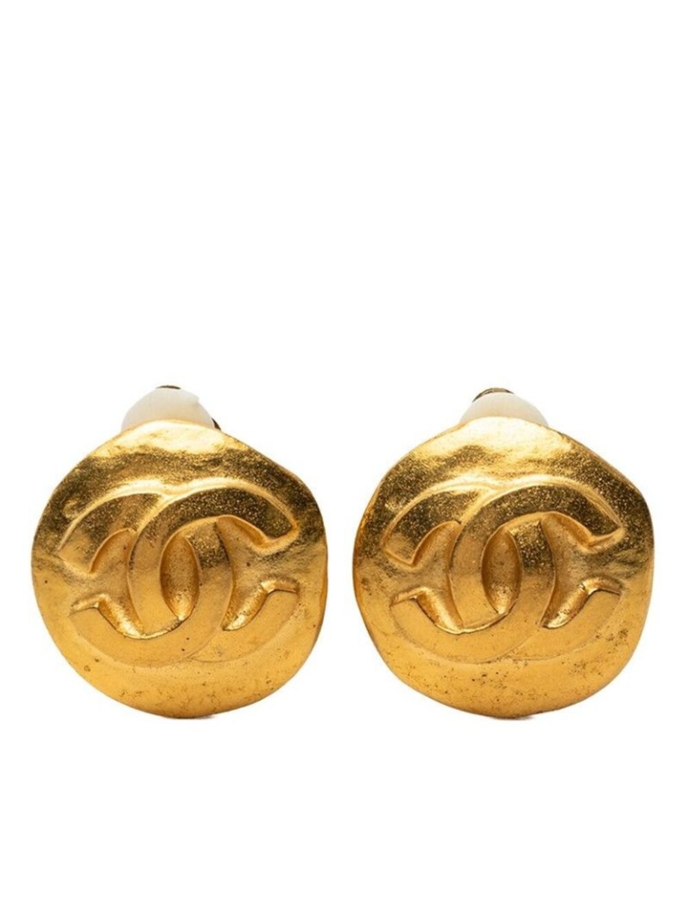 Chanel CC Logo Vintage Round Earrings 95A Gold Plated
